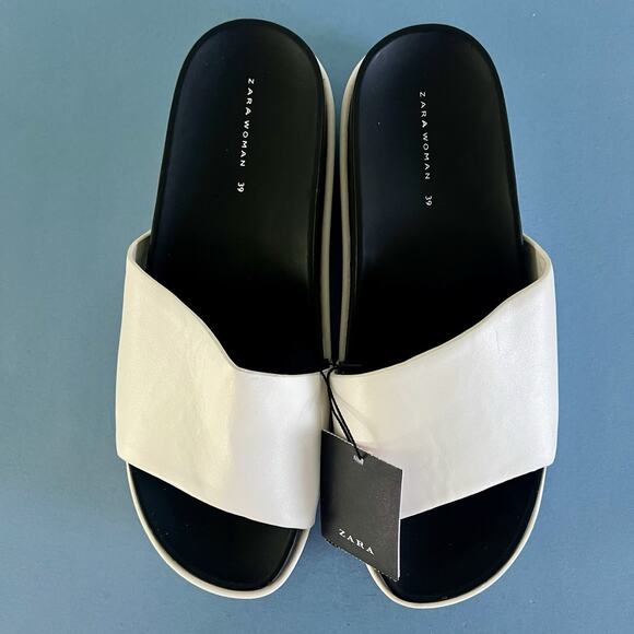 NWT Zara Woman White Contrast Sole Platform Slide Sandals - Picture 8 of 10